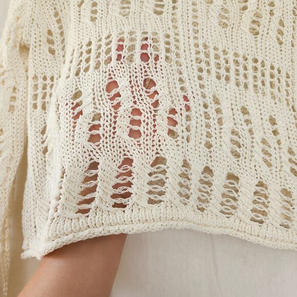 Theory Open Stitch Sweater Cotton-Blend White Size S boxy coastal sheer recent - Picture 4 of 12